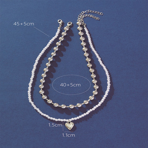 Collier en perles d'imitation en forme de cœur, double couche, chaîne de clavicule, bijoux de mode pour femmes, style cadeau - Product Image 2