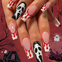 Uñas postizas francesas hechas a mano para Halloween, diseño 3D de telaraña y gato negro, puntas largas tipo stiletto, venta al por mayor, logotipo personalizado, para salón de uñas.