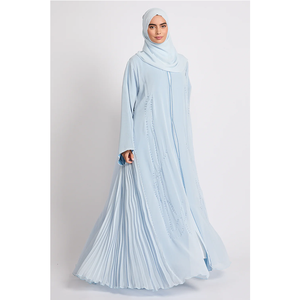 Vestido Abaya de Lujo Personalizado de Nuevo Estilo para Mujeres Musulmanas, Diseño Plisado con Cristales Bordados, Manga Larga, Abaya Abierta - Product Image 1