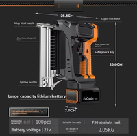 Pistolet à clous électrique domestique rechargeable en acier inoxydable, cloueur pour le travail du bois, 2,0 Ah, deux batteries