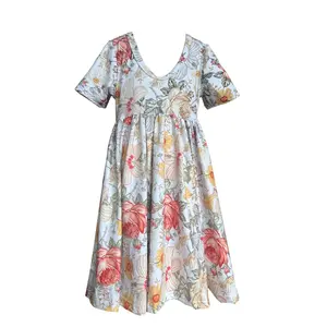 Robe longue d'été en mousseline de soie pour filles, motif floral, taille ondulée, jupe de plage