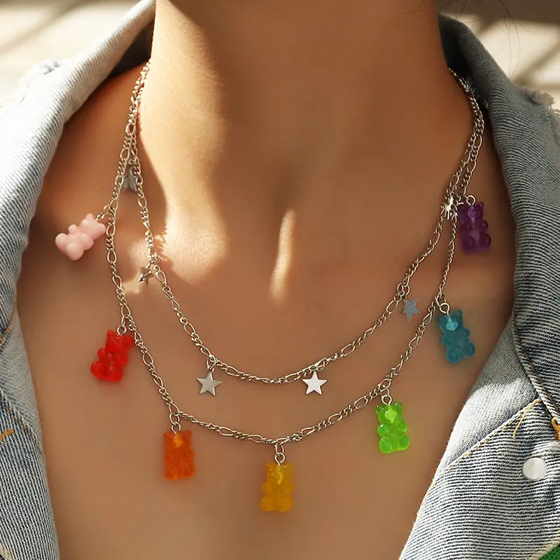 7 Kleuren Regenboog Leuke Jelly Beer Gummy Kettingen Voor Vrouwen Meisjes Cool Punk Meisje Hip Hop Hars Kettingen Vrouwen accessoires