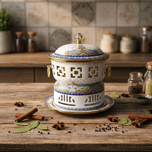 Olla pequeña de cobre cloisonné con esmalte, sin humo, para una sola persona, con tapa y 2 asas. - Product Image 2