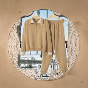 Ensemble deux pièces décontracté en maille brodée avec fermeture éclair pour femme, col rabattu, manches longues, tenue quotidienne, collection automne - Product Image 3