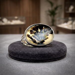 Bague artisanale en argent sterling 925 avec agate dendritique ovale sertie clos, pierre semi-précieuse naturelle de guérison, unisexe - Product Image 2