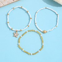 Ensemble de bracelets perlés 3 brins, imitation perle, or, étoile de mer, coquillage, charme bohème, plage, été, bijoux pour femmes, bracelets, cadeau de fête