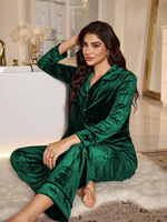 Pyjama d'hiver en velours multicolore pour femme, ensemble deux pièces long avec col à revers et boutons, vente en gros