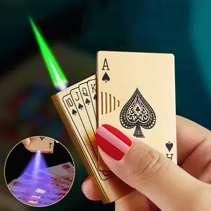 Creative Ace cards Lighter Green Jet Flame Torch Windproof Metal Encendedores For Cigarette Poker Playing Cards Lighter