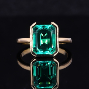 Anillo de Esmeralda hidrotérmica de buena calidad para mujer, 8x10mm, corte de esmeralda de 14k, oro sólido amarillo - Product Image 1