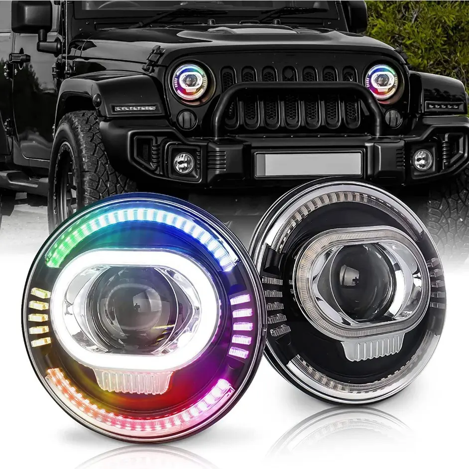 Per Jeep Wrangler JK TJ CJ LJ H1 H2 7 pollici faro LED Halo RGB Hi/Lo Beam