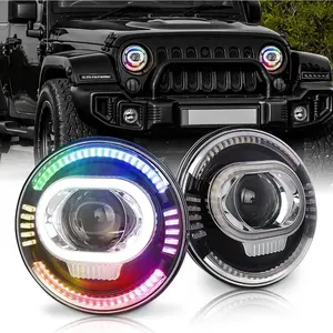 OVOVS 7 Zoll Halo LED Scheinwerfer RGB Hi/<span class=keywords><strong>Lo</strong></span> Beam Für Jeep Wrangler JK TJ CJ LJ H1 H2 - Product Image 1