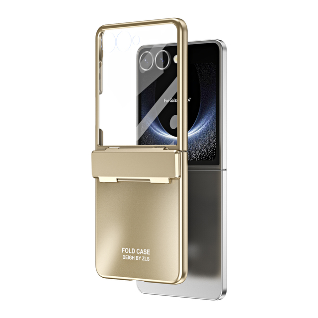 Luxury Pure Color Electroplated Hinge Flip Phone Case for Samsung Flip 7 6 5 with Glass Front Film Full Coverage Anti-Shock Case