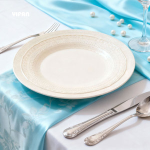 Assiette de table en céramique beige, motif en relief, style européen de luxe moderne et minimaliste, pour mariage, assiette de présentation - Product Image 4