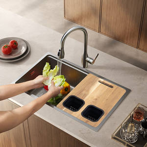 Tabla de cortar de Acacia Tabla de cortar vegetales de madera con contenedor plegable de silicona de grado alimenticio - Product Image 5