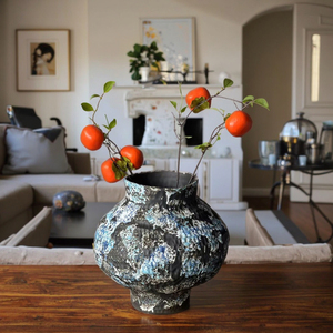 Vaso in ceramica nero opaco antico <span class=keywords><strong>con</strong></span> disegni <span class=keywords><strong>di</strong></span> pittura floreale rurale vaso <span class=keywords><strong>di</strong></span> terracotta ispirato stile Vintage urbano per l'arredamento <span class=keywords><strong>di</strong></span> interni - Product Image 5