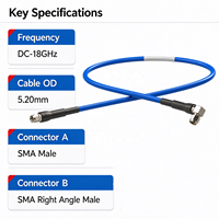 Câble coaxial RF à faible perte 18 GHz, SMA mâle vers SMA mâle à angle droit, câble flexible 5,20 mm pour système de communication et de mesure