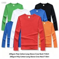 T-shirt unisexe à manches longues et col rond en polycoton 200 g/m² vierge, personnalisable avec logo, pour publicité et vêtements de travail – Vente en gros