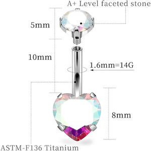 Anillo de Ombligo para Mujer Gaby, Color Verde <span class=keywords><strong>Esmeralda</strong></span>, Aleación de Titanio ASTM-F-136, Chapado en Oro/Plata, Rosca Interna, para Regalo o Fiesta - Product Image 3