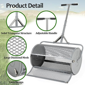 JH-Mech Metal Roller Spreader With Adjustable Handle 27Inch Metal Mesh Compost Spreader <strong>for</strong> Lawn and Garden <strong>Topsoil</strong> - Product Image 3