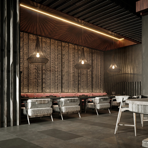 Custom Restaurant Bar Counter with Tiered <b>Shelves</b> LED Strip Lights Dark Brown Varnished Rectangular Heavy Duty Furniture Set - Product Image 3