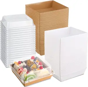 Scatole di cartone per salumi in carta Kraft usa e getta per uso alimentare con coperchio trasparente e sicuro