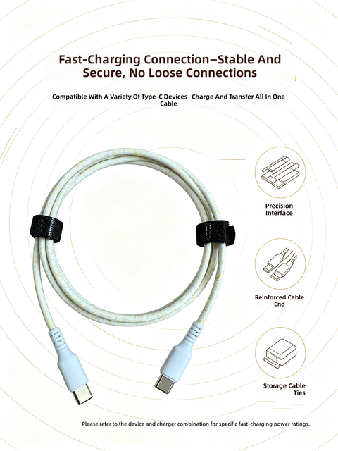 Biodegradable Material Type C to C Charger Cable, Eco Safe Speckled Print Fast Charge Data Wire for Mobile Phone