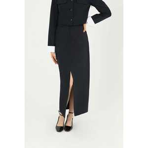 Falda midi negra con abertura frontal para mujer, cintura regular, ajuste ceñido 31607ETK - Product Image 1