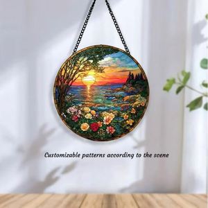 Attrape-soleil en verre teinté artisanal à motif personnalisé, découpé à la main, ornement mural rond pour la maison, décoration artistique - Product Image 3