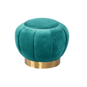 <span class=keywords><strong>Maison</strong></span> chambre velours rond canapé rembourré ottoman avec métal doré tabouret <span class=keywords><strong>de</strong></span> base pour mariage - Product Image 2