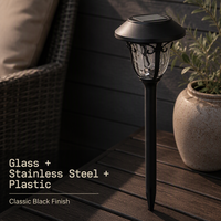 Lampe solaire de jardin noire en verre, acier inoxydable et plastique, LED SMD 10LM blanc chaud 3000K, pour allée extérieure, avec piquet et batterie 900mAh