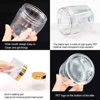 Pots à Crème Cosmétique PET Transparents 50g 100g 150g 200g 250ml 500ml 8 oz 16 oz, Récipient en Plastique pour Gommage Corporel avec Couvercles Noirs