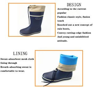Femmes hiver unisexe caoutchouc <span class=keywords><strong>bottes</strong></span> <span class=keywords><strong>de</strong></span> <span class=keywords><strong>pluie</strong></span> <span class=keywords><strong>haut</strong></span> Tube <span class=keywords><strong>talon</strong></span> plat cordon conception imperméable pliable Direct <span class=keywords><strong>pluie</strong></span> chaussures adultes maille - Product Image 5