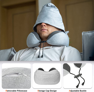 Bantal bentuk U kustom kuantitas tinggi dengan tudung kepala bantal perjalanan leher busa memori bertudung nyaman baru dengan topi - Product Image 3