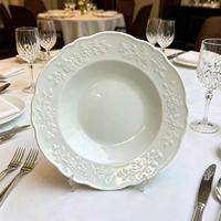 Assiette en céramique gaufrée de style français, service de table, tasse à café et soucoupe, assiette à soupe ovale, assiette plate à bord dentelé