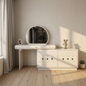 Modern Makeup <b>Vanity</b> <b>Table</b> with Lighted <b>Mirror</b> and Storage Drawers for Bedroom Furniture - Product Image 3