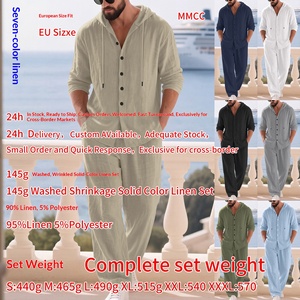 Diligence Cross-border Set di Abbigliamento da Uomo Primaverile Autunnale in Lino, Leggermente Maturo, Vestibilità Ampia, con Cappuccio, Maniche Lunghe e Bottoni - Product Image 3