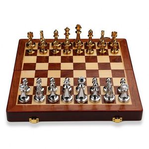 Custom Logo Shape Die Casting Vintage Game Pieces Figures Metal <b>Chess</b> <b>Set</b> With <b>Wood</b> Board - Product Image 1