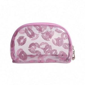 Trousse de Toilette Imprimée Lèvres Rouges Tendance pour Femme, Sac de Voyage Carré Transparent en PVC Imperméable, Pochette Cosmétique et Maquillage - Product Image 6