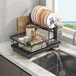 Escurridor de Platos de Doble Capa de Acero Inoxidable con Soporte para Utensilios y Tabla de Cortar para Encimera de Cocina - Product Image 6