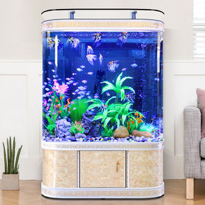 Aquarium en verre incurvé de 25W avec base ornementée Aquarium de luxe de grande capacité pour la décoration intérieure du salon - Product Image 6