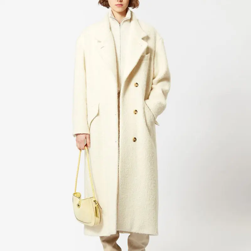 Mantel wol untuk wanita, mantel wol musim dingin dengan belahan tunggal kerah berdiri tunggal, mantel wol kotak-kotak halus untuk wanita