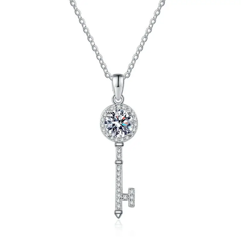 S925 collar de plata esterlina Mosang diamante luz lujo moda llave colgante mujer D Color 1 quilate collar boda