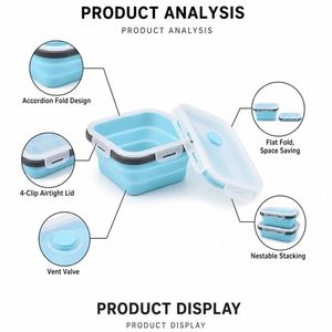 Custom Logo 4Pcs Collapsible Silicone Bento <b>Lunch</b> <b>Box</b> Set Free Folding Lid Vent Valve Meal Prep Camping <b>Office</b> OEM ODM - Product Image 1
