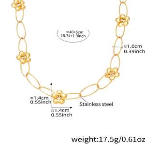 18K Gold PVD Plated Stainless Steel Daisy Flower <b>Bracelet</b> and Necklace <b>Set</b> for Anniversary Occasions - Product Image 3