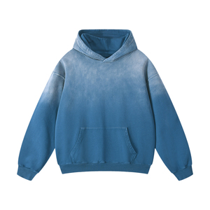 Haute qualité 420G pur coton hommes rétro sweat Logo personnalisé dégradé capuche coupe ample surdimensionné lavé Style rétro - Product Image 1