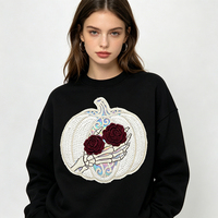 Patchs thermocollants personnalisés pour vêtements, motif citrouille d'Halloween, grand format, écologiques, en chenille, brodés de paillettes et de fleurs 3D