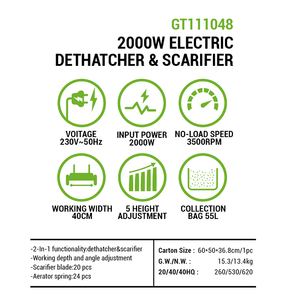 Vertak Détacheur et <span class=keywords><strong>Scarificateur</strong></span> Électrique 2-en-1 de 15,7 Pouces avec Sac de Collecte de 55L, Détacheur de Pelouse Filaire pour l'Entretien des Jardins et des Pelouses - Product Image 4