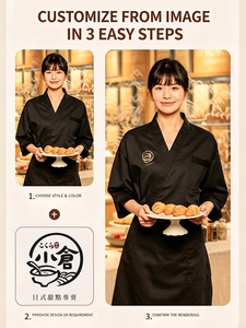 ชุดยูนิฟอร์มเชฟร้านอาหารสีขาว คอวี แขนสั้น ผูกด้านข้าง ชุดทำงานสำหรับร้านซูชิ คูลิเนอรี สตูดิโอ - Product Image 4