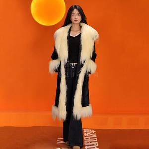 <span class=keywords><strong>Cappotto</strong></span> lungo in lana di astrakan <span class=keywords><strong>con</strong></span> scollo a V, caldo ed elegante, da donna - Product Image 1