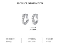 Boucles d'oreilles Huggie en argent sterling S925 à motif vague |   Pierres facettées blanches plaquées platine |   Diamètre intérieur de 6 mm et 8 mm pour femmes